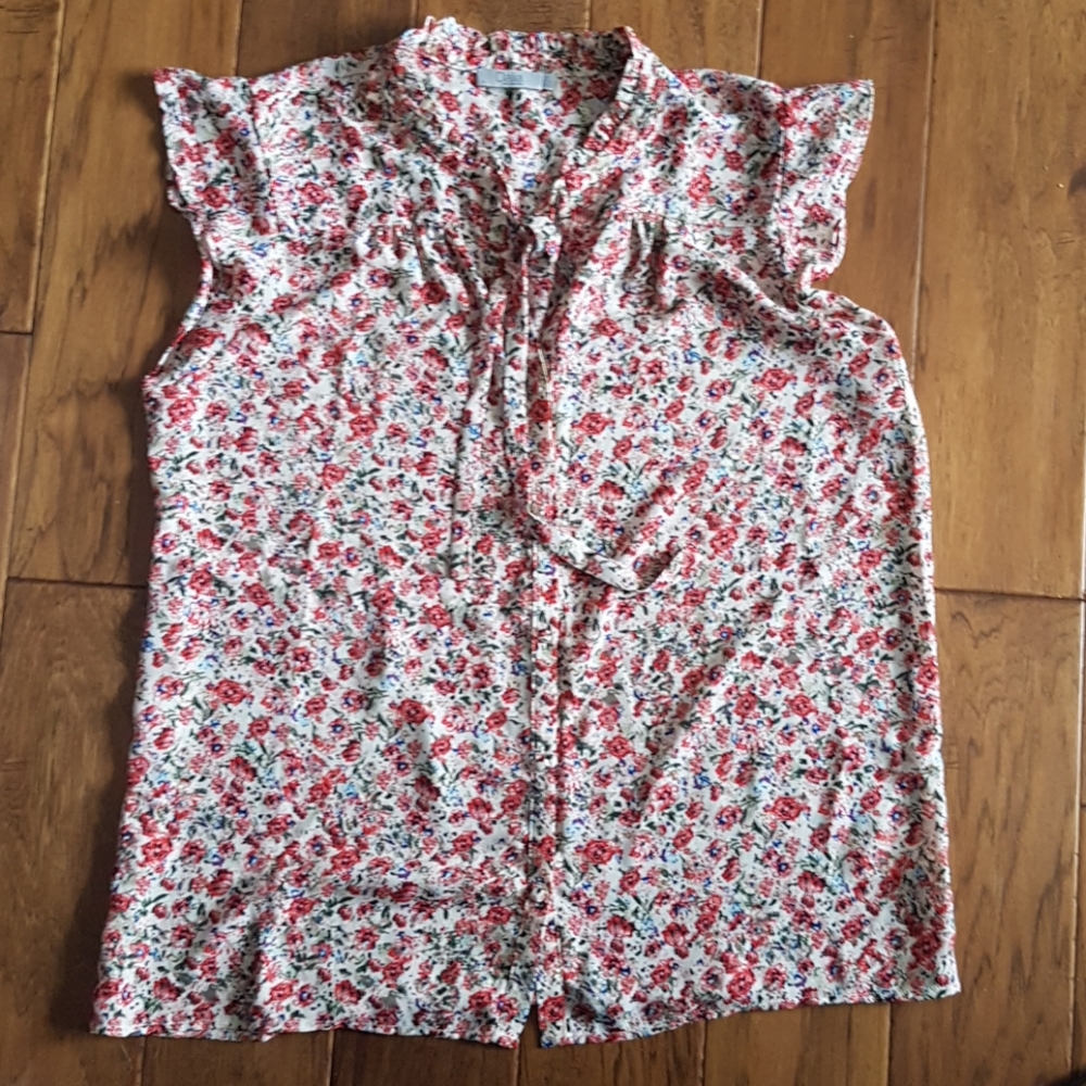 Dalia Floral Button Down Blouse with Tie Front